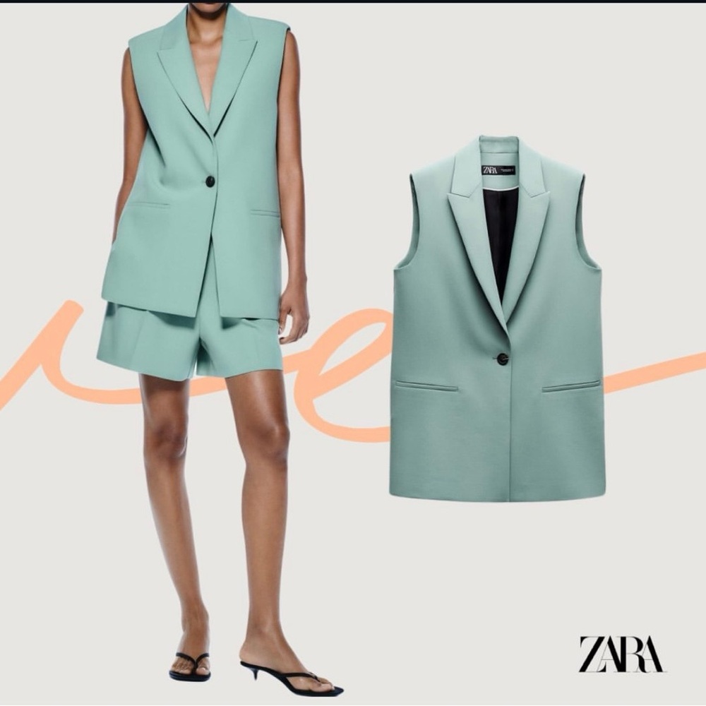 Zara Light Green Blazer with Button Detail